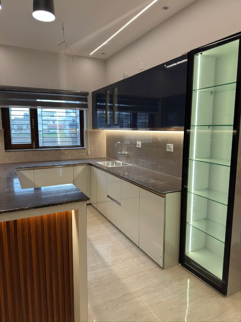 Modern kitchen with glass display cabinet